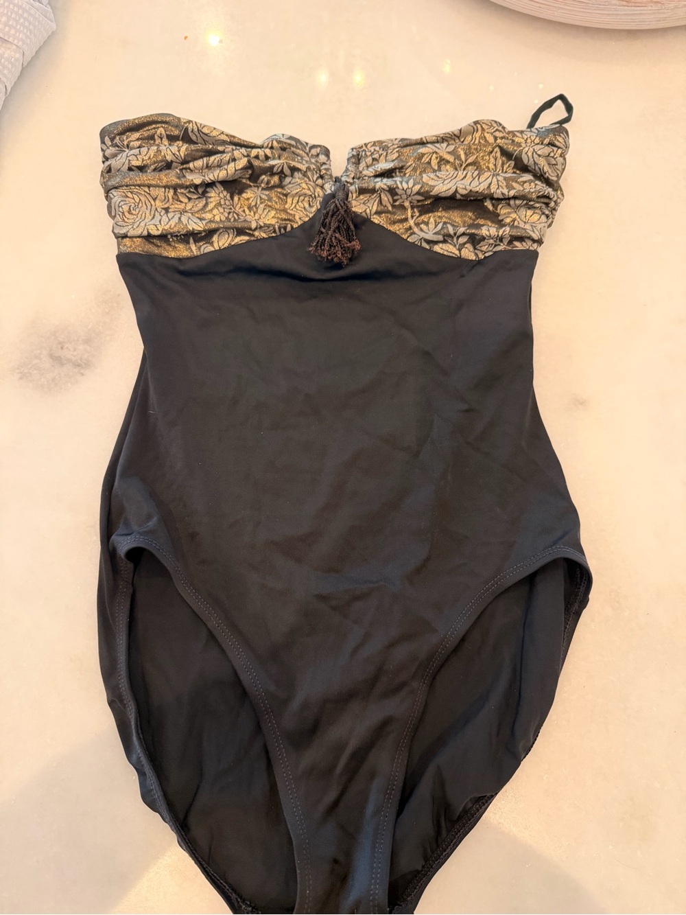 Dior Black One-Piece Swimsuit with Gold Floral Bust